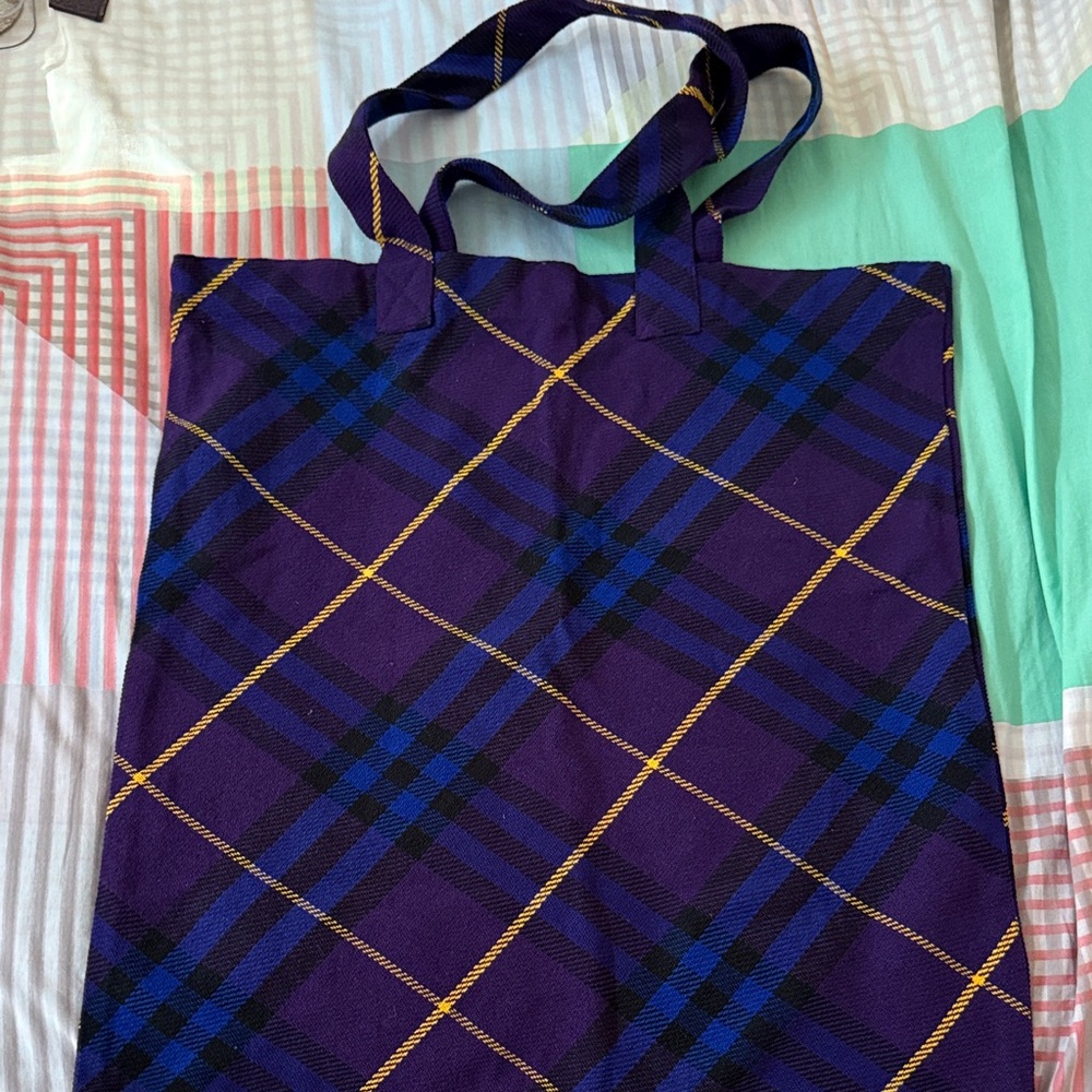 Burberry Purple and Blue Plaid Tote